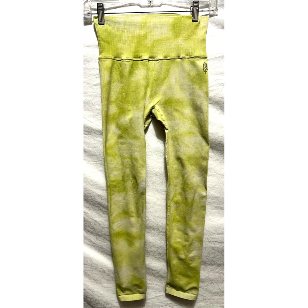 FP Free People Movement Size XS Good Karma Tie Dye Chartreuse High Rise Leggings